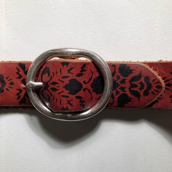 Vintage Lucky Brand BURUR318 Abstract Leather Belt Solid Brass Buckle - Picture 3 of 7